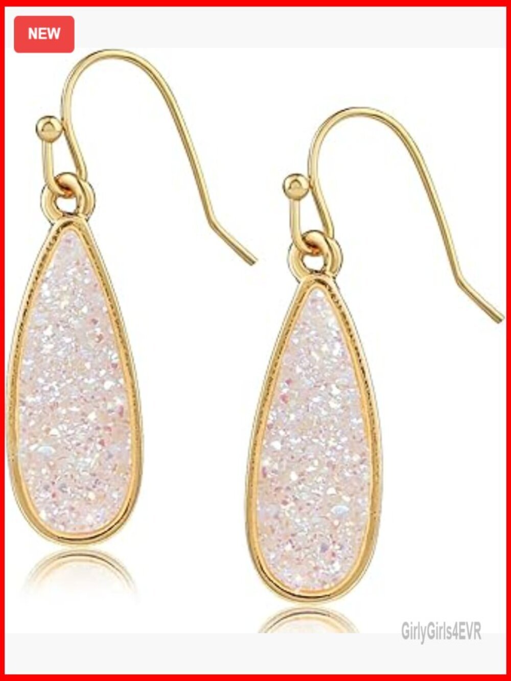 Simulated Druzy Teardrop Dangle Earrings, 1.5 Inches, Gold Tone
